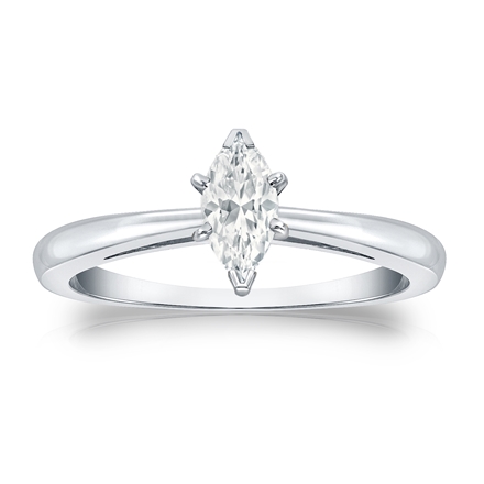 Certified 18k White Gold V-End Prong Marquise Diamond Solitaire Ring 0.50 ct. tw. (G-H, SI1)