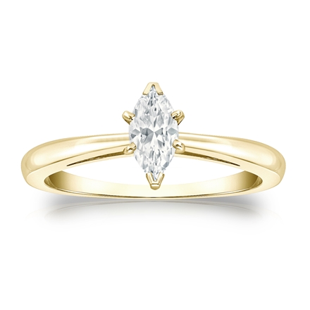 Certified 14k Yellow Gold V-End Prong Marquise Diamond Solitaire Ring 0.50 ct. tw. (H-I, SI1-SI2)