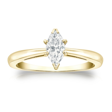 Certified 18k Yellow Gold V-End Prong Marquise Diamond Solitaire Ring 0.75 ct. tw. (G-H, VS1-VS2)