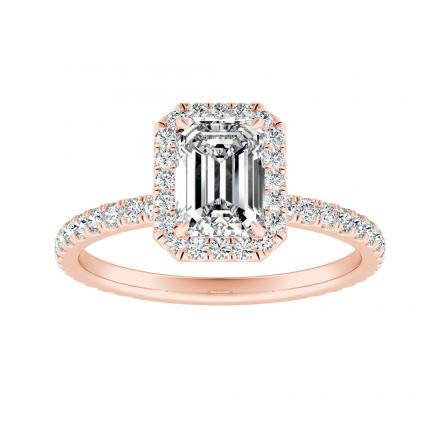 Natural Diamond GIA Certified Halo Engagement Ring Emerald 1.44 ct. tw. (H, VS1) in 14K Rose Gold 4-Prong