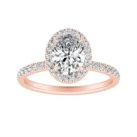 Lab Grown Diamond Halo Engagement Ring Oval 1.00 ct. tw. (E-F, VS1-VS2) IGI Certified 14K Rose Gold 4-Prong