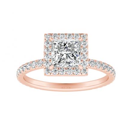 Lab Grown Diamond Halo Engagement Ring Princess 1.00 ct. tw. (E-F, VS1-VS2) IGI Certified 14K Rose Gold 4-Prong