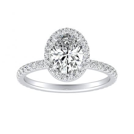 Natural Diamond Halo Engagement Ring Oval 2.47 ct. tw. (H, SI2) in 14K White Gold 4-Prong