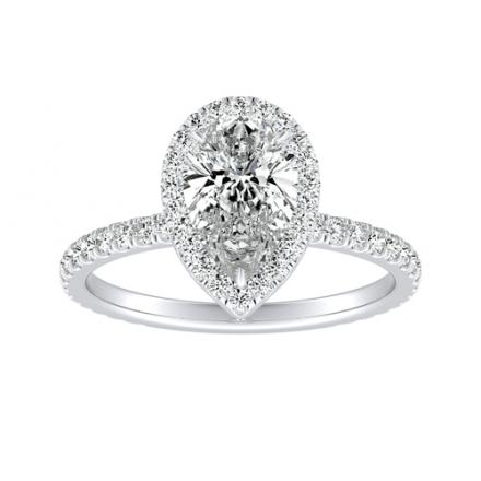 Natural Diamond Halo Engagement Ring Pear 3.07 ct. tw. (J, SI2) in 14K White Gold 4-Prong