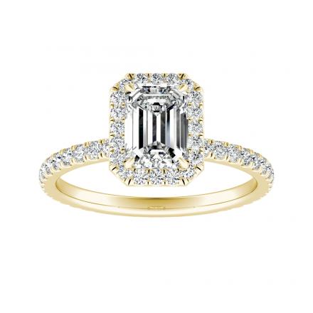 Natural Diamond GIA Certified Halo Engagement Ring Emerald 1.44 ct. tw. (H, VS1) in 14K Yellow Gold 4-Prong
