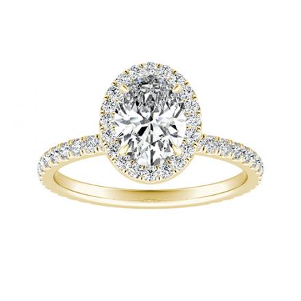 Lab Grown Diamond Halo Engagement Ring Oval 1.00 ct. tw. (E-F, VS1-VS2) IGI Certified 14K Yellow Gold 4-Prong