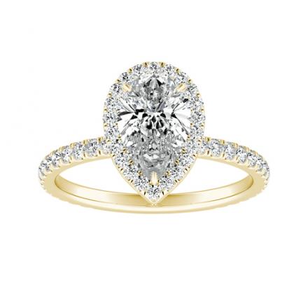 Lab Grown Diamond Halo Engagement Ring Pear 1.00 ct. tw. (E-F, VS1-VS2) IGI Certified 14K Yellow Gold 4-Prong