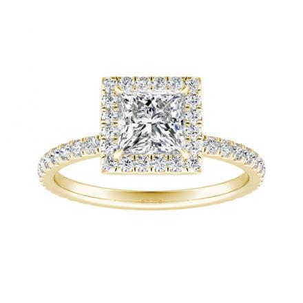 Lab Grown Diamond Halo Engagement Ring Princess 1.00 ct. tw. (E-F, VS1-VS2) IGI Certified 14K Yellow Gold 4-Prong