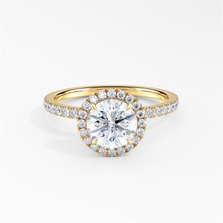 Natural Diamond Halo Engagement Ring Round 1.50 ct. tw. (D, VS1) in 14K Yellow Gold 4-Prong