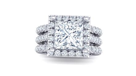 LAB GROWN Princess Diamond Halo Bridal Set Custom 4.5ct. tw. 14K White Gold