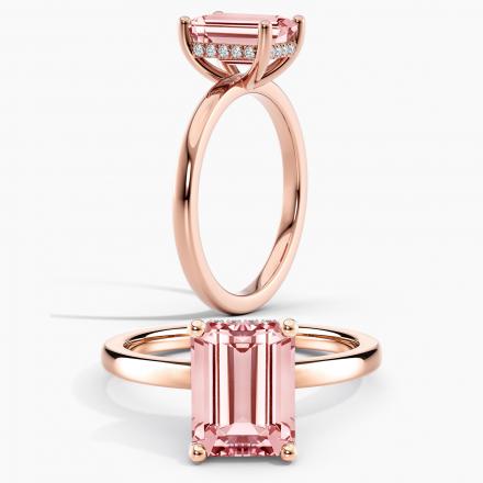 Lab Grown Diamond Hidden Halo Engagement Ring Emerald 1.00 ct. (Pink, VS-SI) Available variations 0.50 ct - 2.50 ct  in 14k Rose Gold