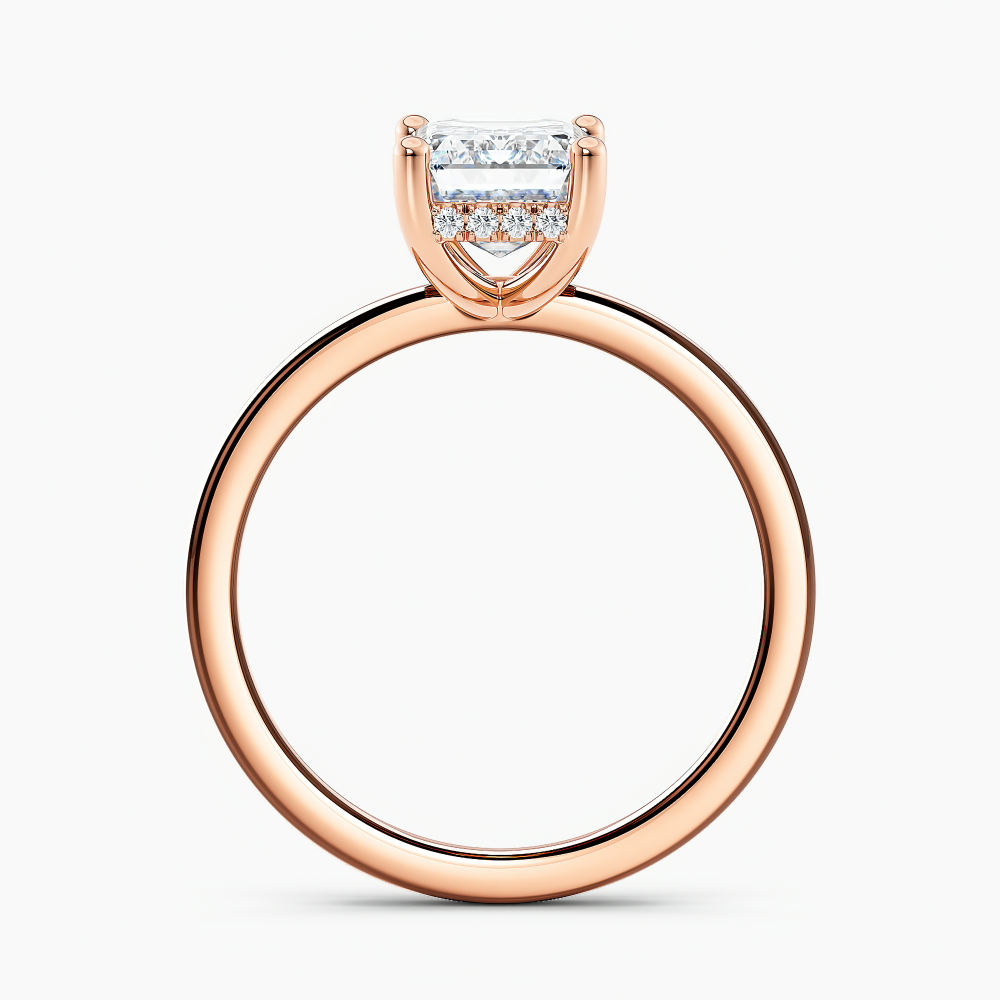 Certified Lab Grown Diamond Hidden Halo Engagement Ring Emerald 1.00 ct. (I-J, VS1-VS2) in 14k Rose Gold