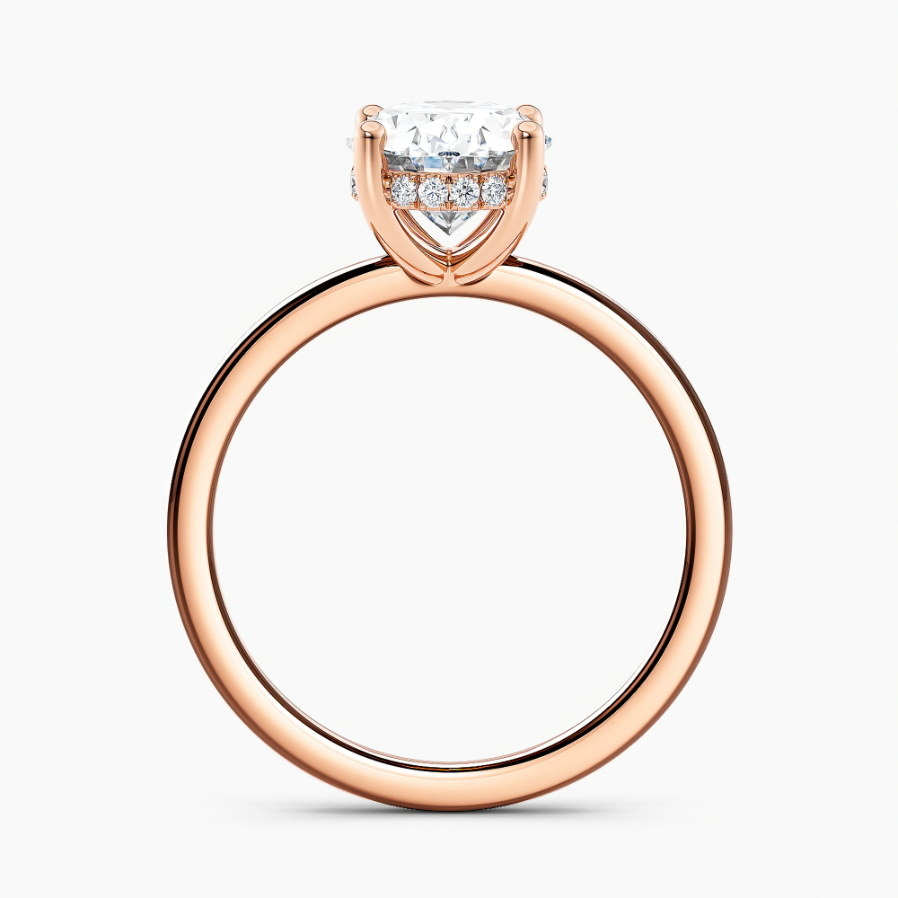 Natural Diamond Hidden Halo Engagement Ring Oval 2.47 ct. (H, SI2) in 14k Rose Gold