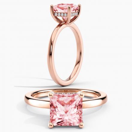 Lab Grown Diamond Hidden Halo Engagement Ring Princess 1.50 ct. (Pink, VS-SI) Available variations 0.50 ct - 2.50 ct in 14k Rose Gold