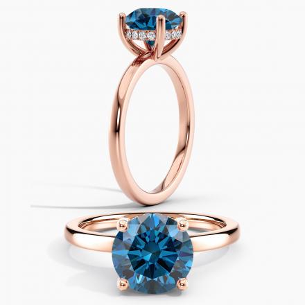 Lab Grown Diamond Hidden Halo Engagement Ring Round 2.00 ct. (Blue, VS-SI) in 14k Rose Gold