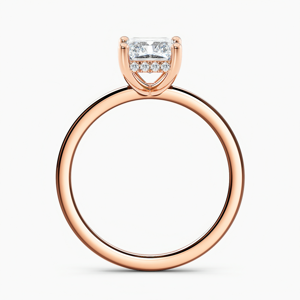 Certified Lab Grown Diamond Hidden Halo Engagement Ring Radiant 4.00 ct. (I-J, VS1-VS2) in 14k Rose Gold