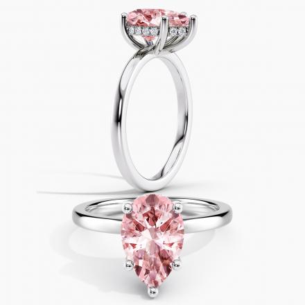 Lab Grown Diamond Hidden Halo Engagement Ring Pear 0.50 ct. (Pink, VS-SI) Available variations 0.50 ct - 2.50 ct in 14k White Gold