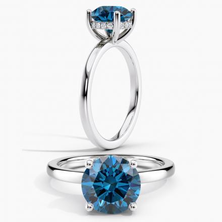 Natural Diamond Hidden Halo Engagement Ring Round 5.00 ct. (Blue, I1) in 14k White Gold