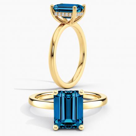 Lab Grown Diamond Hidden Halo Engagement Ring Emerald 0.75 ct. (Blue, VS-SI) in 14k Yellow Gold