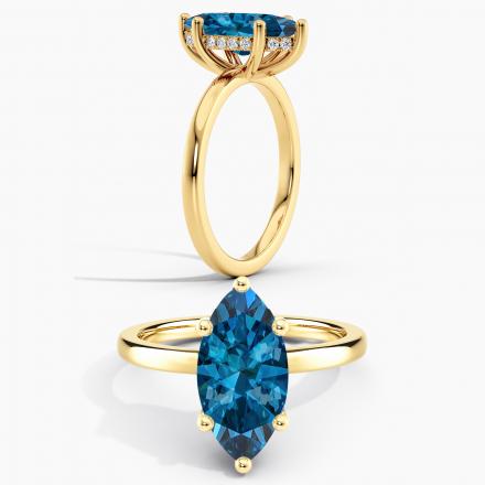 Lab Grown Diamond Hidden Halo Engagement Ring Marquise 2.00 ct. (Blue, VS-SI) Available variations 0.50 ct - 2.00 ct in 14k Yellow Gold