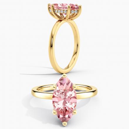 Lab Grown Diamond Hidden Halo Engagement Ring Marquise 2.00 ct. (Pink, VS-SI) Available variations 0.50 ct - 2.50 ct in 14k Yellow Gold