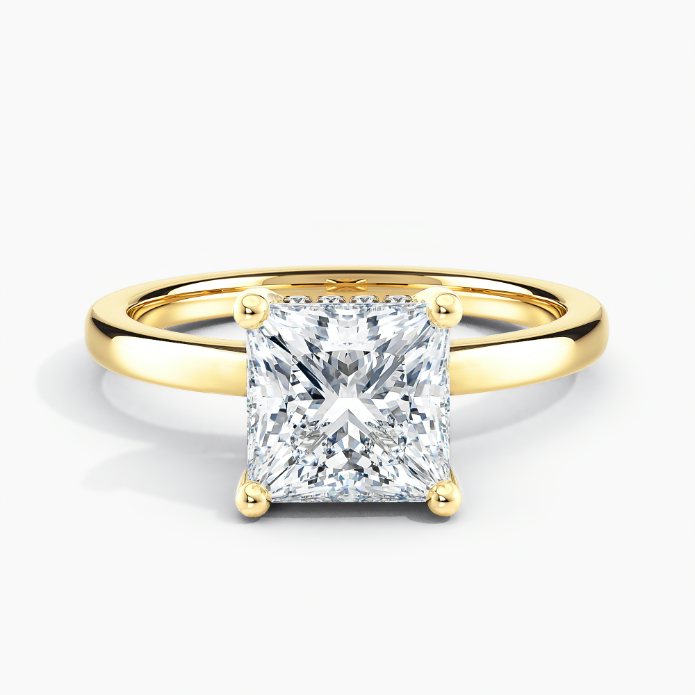 Lab Grown Diamond Hidden Halo Engagement Ring Princess 2.00 ct. (F, VS) in 14k Yellow Gold