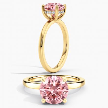 Lab Grown Diamond Hidden Halo Engagement Ring Round 2.00 ct. (Pink, VS-SI) in 14k Yellow Gold