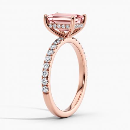 Lab Grown Diamond Hidden Halo Engagement Ring Emerald 0.50 ct. (Pink, VS-SI) in 14k Rose Gold