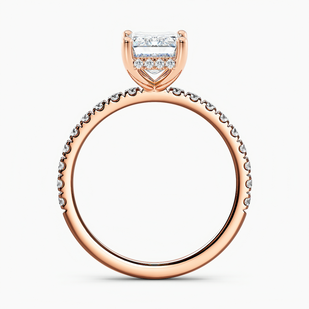 Lab Grown Diamond Hidden Halo Diamond Engagement Ring Emerald 1.00 ct. (I-J, VS1-VS2) in 14k Rose Gold
