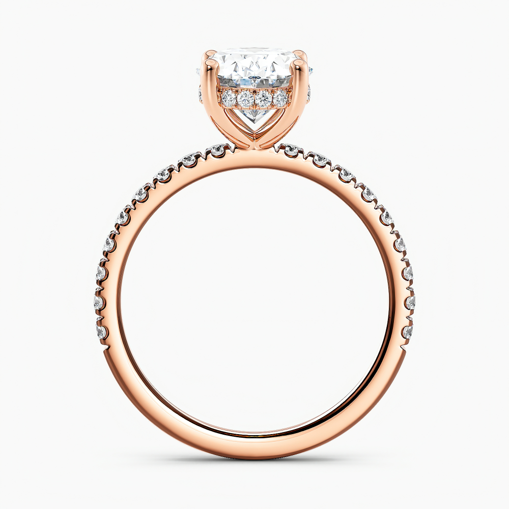 Lab Grown Diamond Hidden Halo Diamond Engagement Ring Oval 1.00 ct. (I-J, VS1-VS2) in 14k Rose Gold