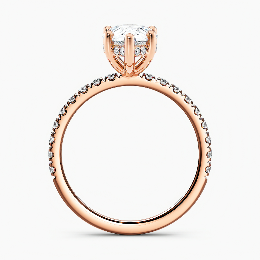 Lab Grown Diamond Hidden Halo Diamond Engagement Ring Pear 1.00 ct. (I-J, VS1-VS2) in 14k Rose Gold