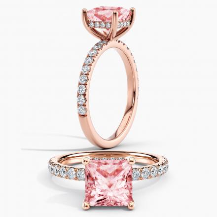 Lab Grown Diamond Hidden Halo Engagement Ring Princess 1.50 ct. (Pink, VS-SI)Available variations 0.50 ct - 2.50 ct in 14k Rose Gold