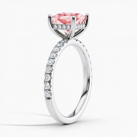Lab Grown Diamond Hidden Halo Engagement Ring Cushion 1.00 ct. (Pink, VS-SI) in 14k White Gold