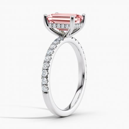 Lab Grown Diamond Hidden Halo Engagement Ring Emerald 0.50 ct. (Pink, VS-SI) in 14k White Gold