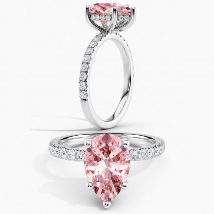 Lab Grown Diamond Hidden Halo Engagement Ring Pear 0.50 ct. (Pink, VS-SI) in 14k White Gold
