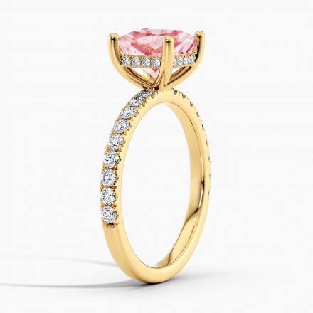 Lab Grown Diamond Hidden Halo Engagement Ring Cushion 1.00 ct. (Pink, VS-SI) in 14k Yellow Gold
