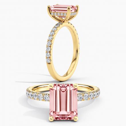 Lab Grown Diamond Hidden Halo Engagement Ring Emerald 1.00 ct. (Pink, VS-SI) in 14k Yellow Gold