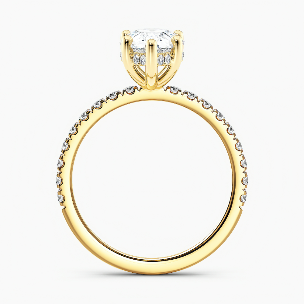 Lab Grown Diamond Hidden Halo Diamond Engagement Ring Pear 1.00 ct. (I-J, VS1-VS2) in 14k Yellow Gold
