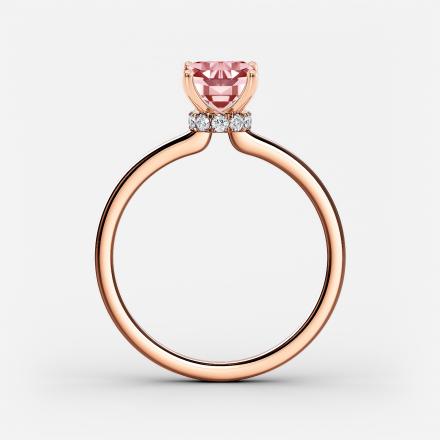 Lab Grown Diamond Ribbon Halo Engagement Ring Emerald 0.50 ct. (Pink, VS-SI) in 14k Rose Gold