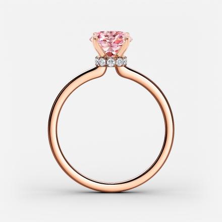 Lab Grown Diamond Ribbon Halo Engagement Ring Oval 0.50 ct. (Pink, VS-SI) in 14k Rose Gold