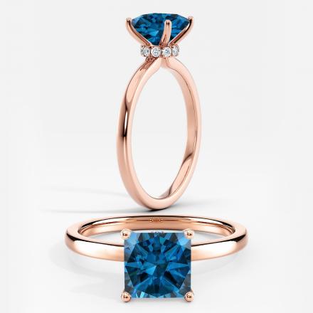 Lab Grown Diamond Ribbon Halo Engagement Ring Princess 2.00 ct. (Blue, VS-SI) Available variations 0.50 ct - 2.00 ct  in 14k Rose Gold