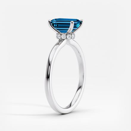 Lab Grown Diamond Ribbon Halo Engagement Ring Emerald 0.50 ct. (Blue, VS-SI) in 14k White Gold