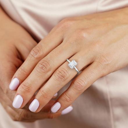Certified Lab Grown Diamond Ribbon Halo Engagement Ring Emerald 1.00 ct. (I-J, VS1-VS2) in 14k White Gold