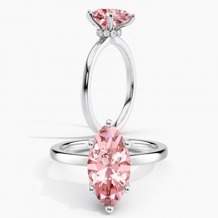 Lab Grown Diamond Ribbon Halo Engagement Ring Marquise 0.50 ct. (Pink, VS-SI) in 14k White Gold