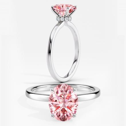 Lab Grown Diamond Ribbon Halo Engagement Ring Oval 0.50 ct. (Pink, VS-SI) in 14k White Gold