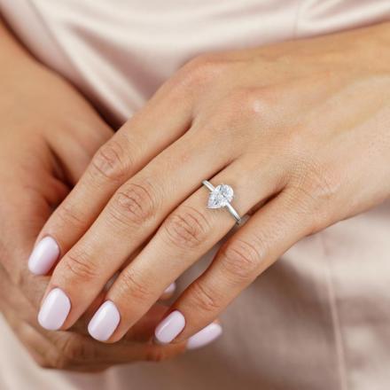 Certified Lab Grown Diamond Ribbon Halo Engagement Ring Pear 1.00 ct. (I-J, VS1-VS2) in 14k White Gold