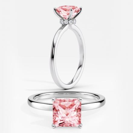 Lab Grown Diamond Ribbon Halo Engagement Ring Princess 0.50 ct. (Pink, VS-SI) in 14k White Gold