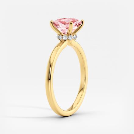 Lab Grown Diamond Ribbon Halo Engagement Ring Cushion 1.00 ct. (Pink, VS-SI) in 14k Yellow Gold