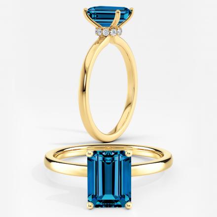 Lab Grown Diamond Ribbon Halo Engagement Ring Emerald 0.75 ct. (Blue, VS-SI) in 14k Yellow Gold