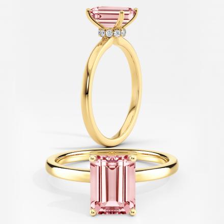 Lab Grown Diamond Ribbon Halo Engagement Ring Emerald 0.50 ct. (Pink, VS-SI) in 14k Yellow Gold